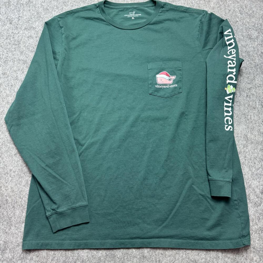 Vineyard Vines Shirt Mens XL Green Long Sleeve Santa Whale Merry Christmas